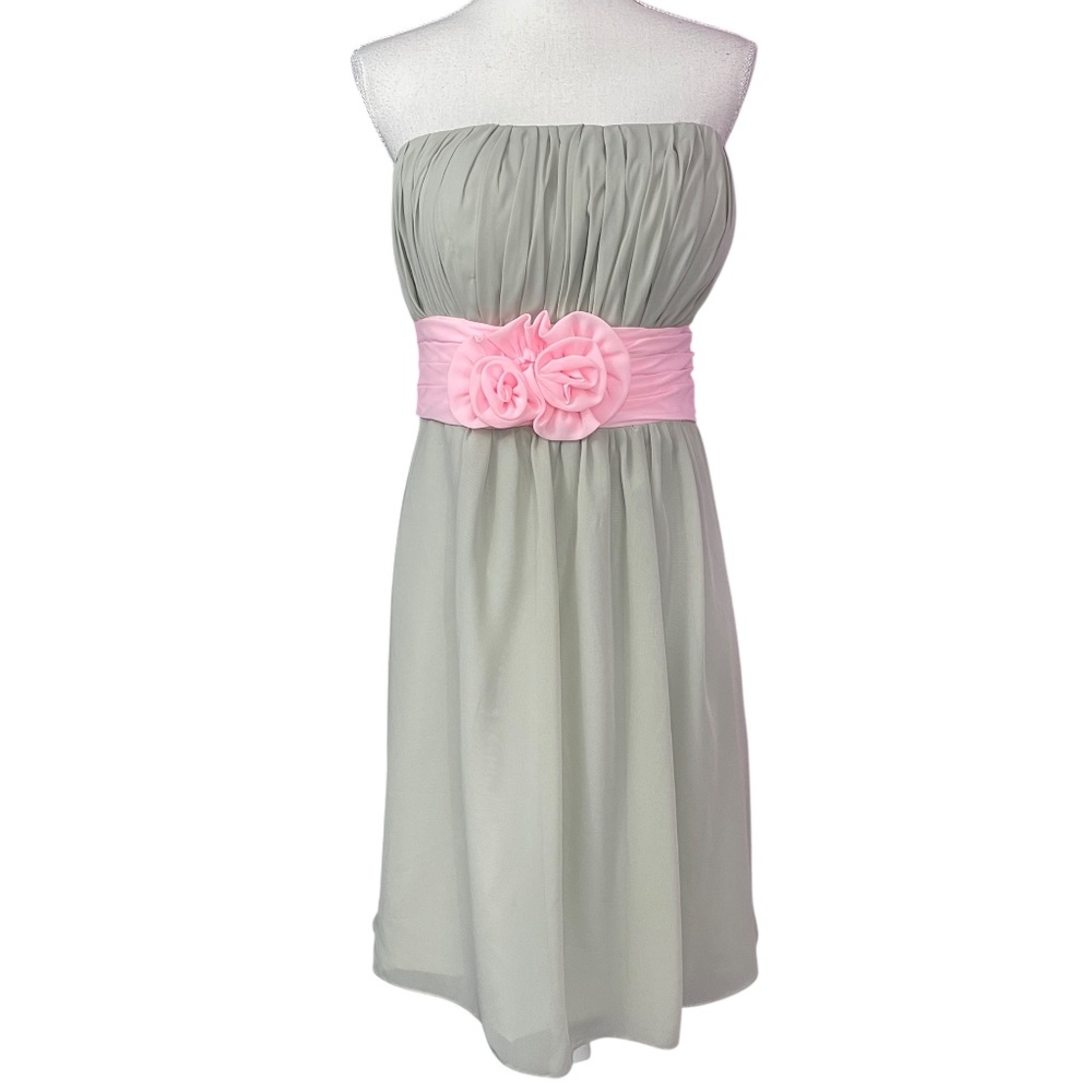 JJs House Rosette Strapless Dress Pink Floral Belt